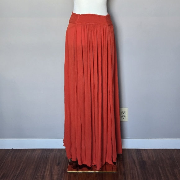 Free People Maxi Skirt Bohemian Romantic Flowy Asymmetrical Pull-On Orange XS - Picture 3 of 10